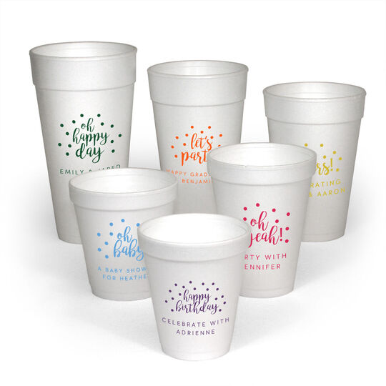 Personalized Confetti Dot Styrofoam Cups